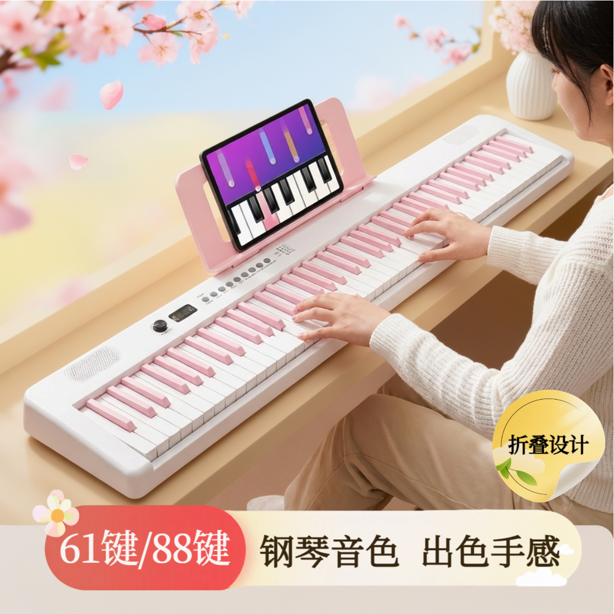 折叠电子琴88键初学者成年人儿童入门女孩61键家用自学智能钢琴