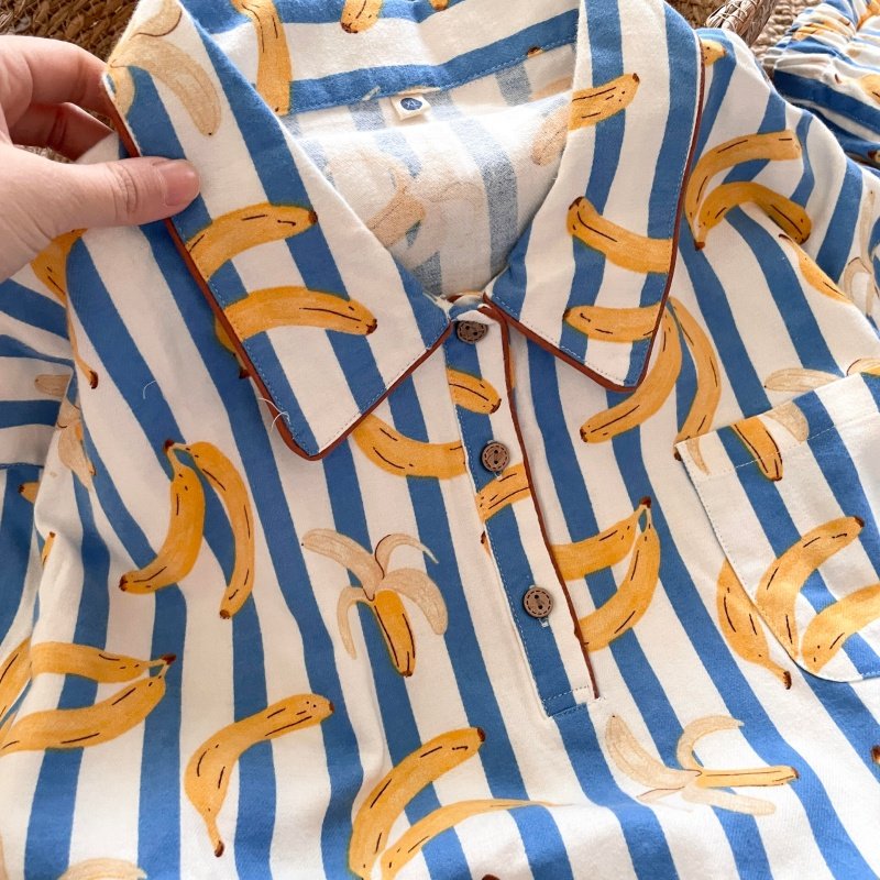 侘町睡衣女2025年新款纯棉休闲套装可外穿春秋可爱香蕉条纹家居服