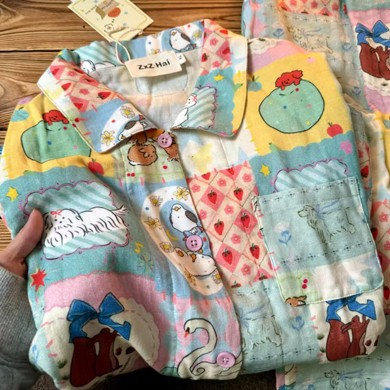 侘町2025年新款故事格子纯棉长袖睡衣女可外穿春秋季家居服套装