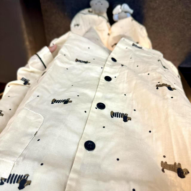 侘町2025新款奶油腊肠狗纯棉长袖睡衣女春秋款条纹家居服套装春季