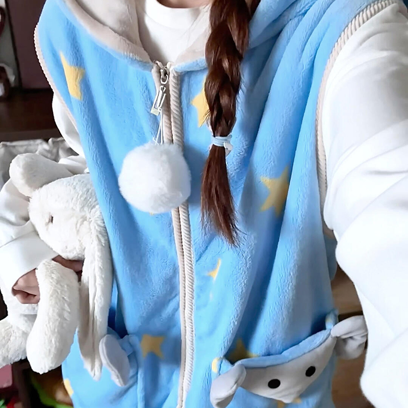 侘町2025秋冬季新款笨笨大象法兰绒马甲卡通可外穿保暖加厚背心女