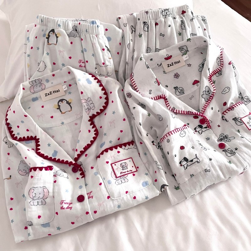 侘町睡衣女2025年家居服新款休闲波点小海豹秋冬季套装纯棉可外穿