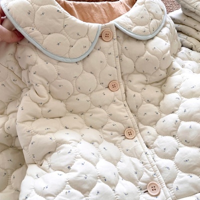 侘町睡衣女款2025新款秋冬季三层夹棉保暖加厚白色碎花家居服套装