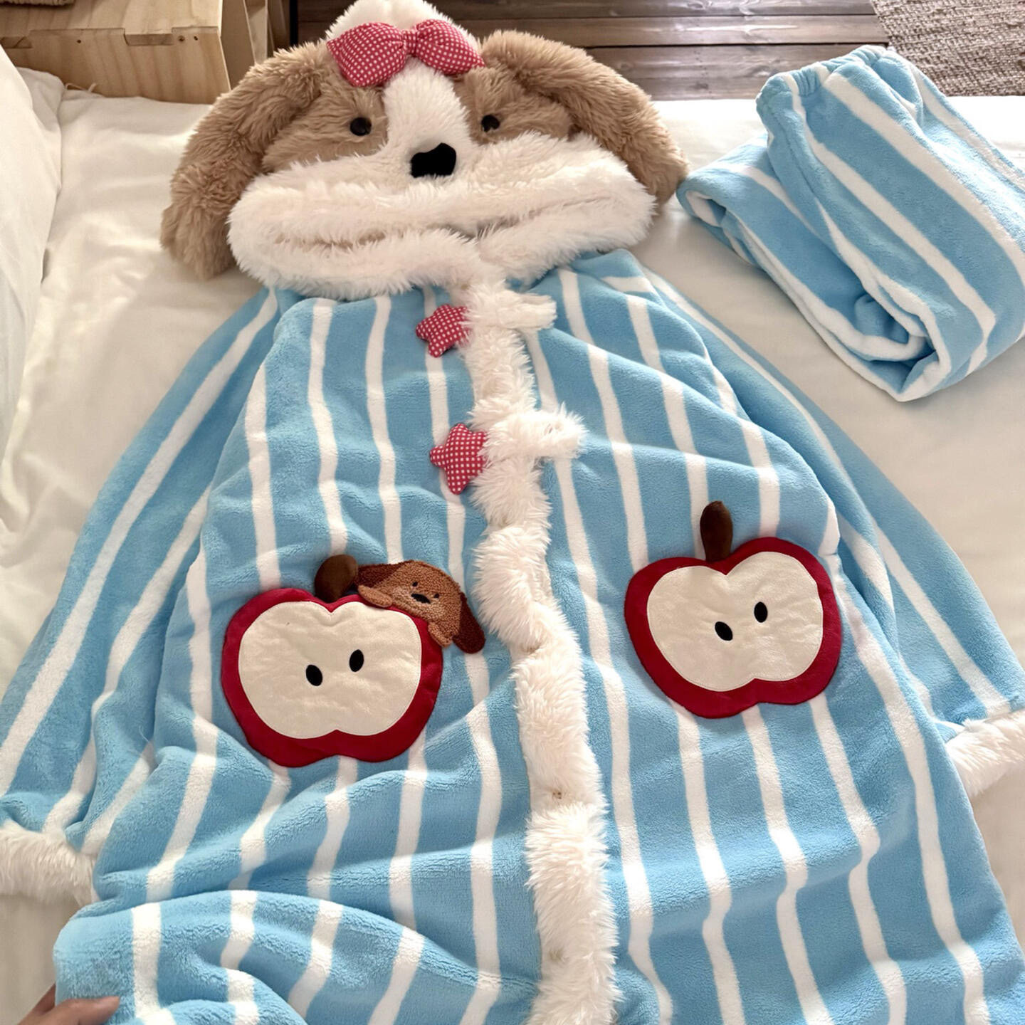 侘町2025年冬季新款睡袍苹果小狗女卡通保暖法兰绒加绒家居服套装