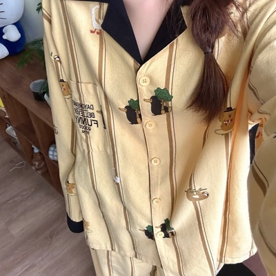 侘町2025春秋季睡衣新款动物派对纯棉长袖长裤女家居服可外穿套装