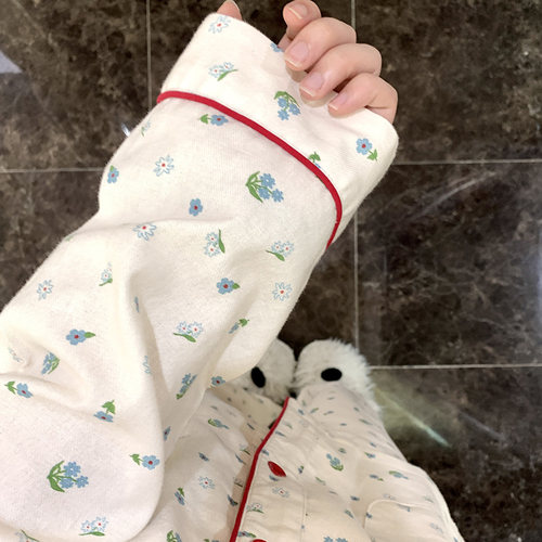 侘町2025新款碎花小灰兔长袖休闲睡衣女纯棉磨毛秋冬可外穿家居服