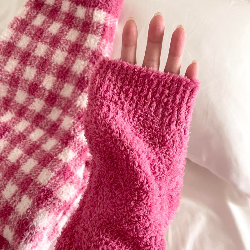 侘町冬季睡衣女款2025新款樱桃玫粉格子卡通半边绒保暖套装家居服