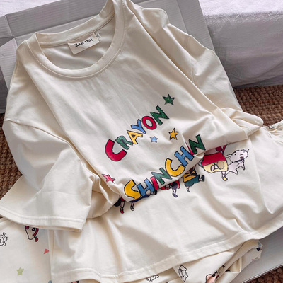 侘町2025新款蜡笔小新纯棉短袖睡衣女夏季款可外穿卡通家居服套装