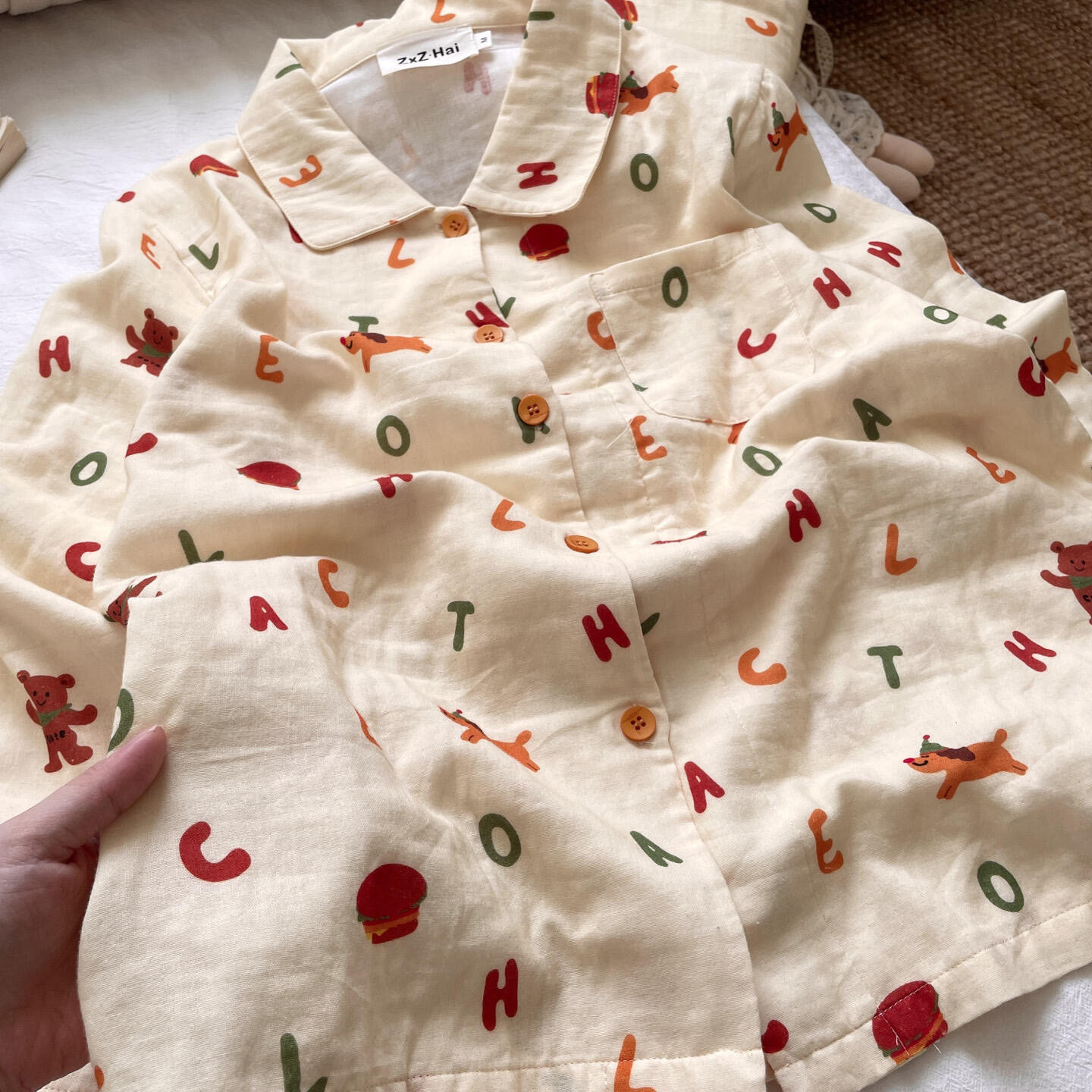 侘町2025年家居服新款卡通字母小狗纯棉长袖可外穿秋款睡衣女套装