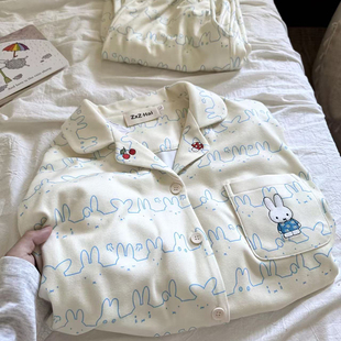 秋冬季 睡衣套装 德绒可外穿家居服女 淡蓝表情米菲长袖 侘町2025新款