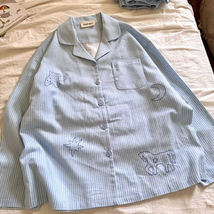 家居服 卡通春秋季 侘町2025年新款 蓝条纹飞鸟小马纯棉梭织睡衣长袖