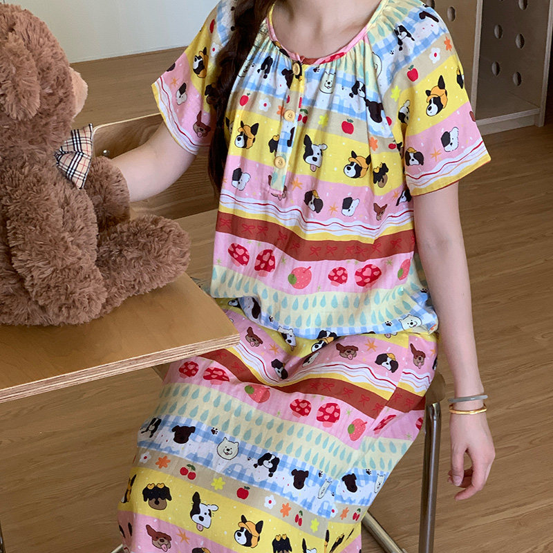 侘町2025新款多巴胺小狗纯棉短袖圆领睡裙女夏天可外穿家居服夏款,女士内衣/男士内衣/家居服,睡衣/家居服套装,淘宝优惠券,粉丝福利购,淘宝优惠卷