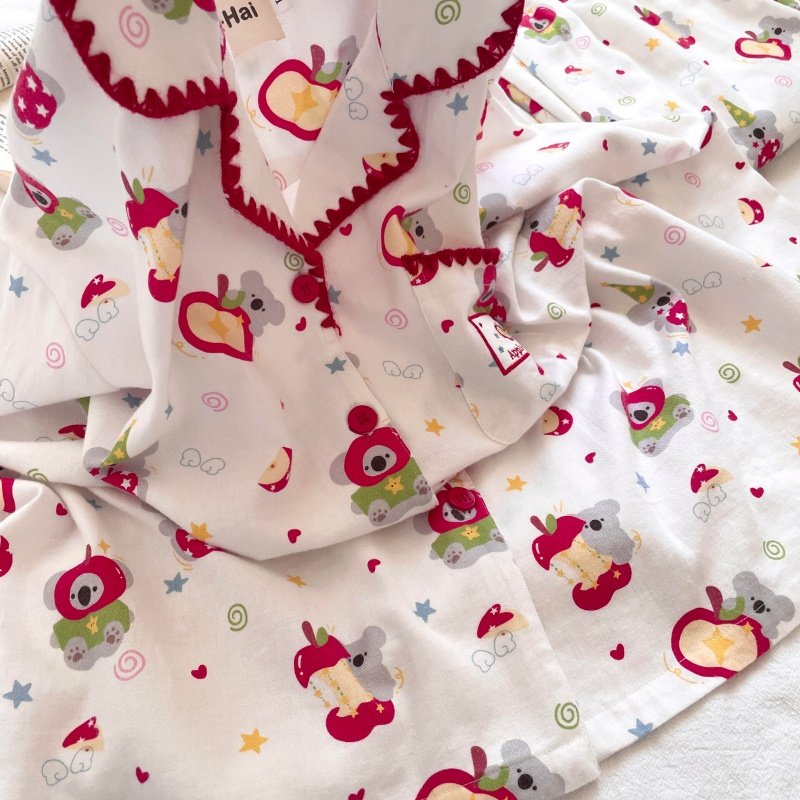 侘町睡衣女款2025年秋冬新款卡通苹果星星考拉纯棉开衫休闲家居服