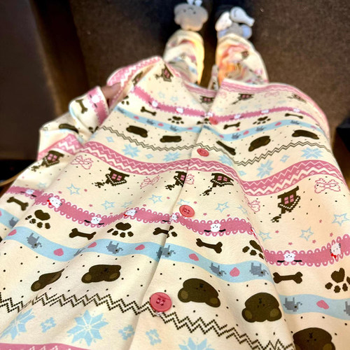 侘町2024新款草莓奶昔费尔岛长袖睡衣女秋冬季德绒家居服套装秋款