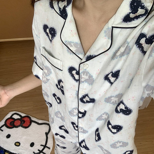 可外穿家居服套装 侘町2025新款 睡衣女夏季 爱心小羊纯棉短袖 长裤