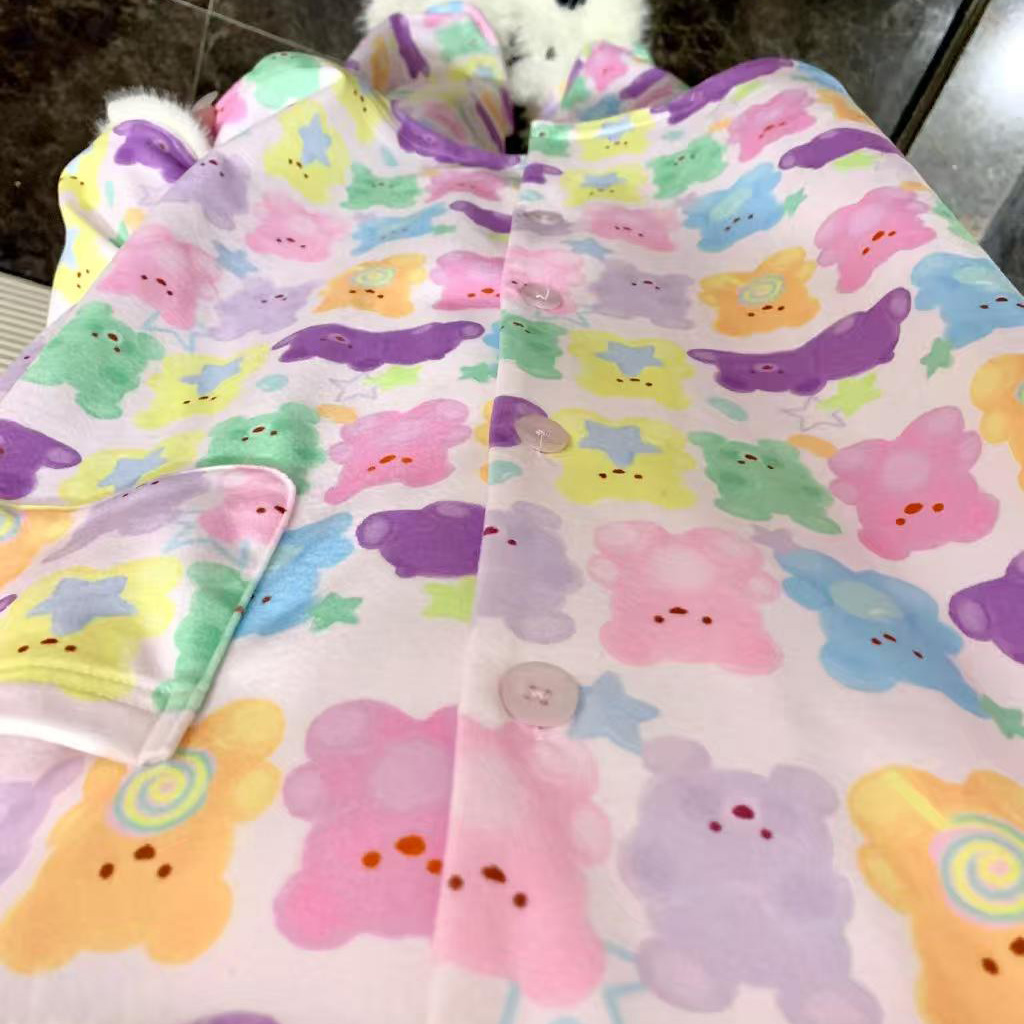 侘町2025年新款彩虹软糖小熊冬季长袖睡衣德绒可外穿家居服套装女