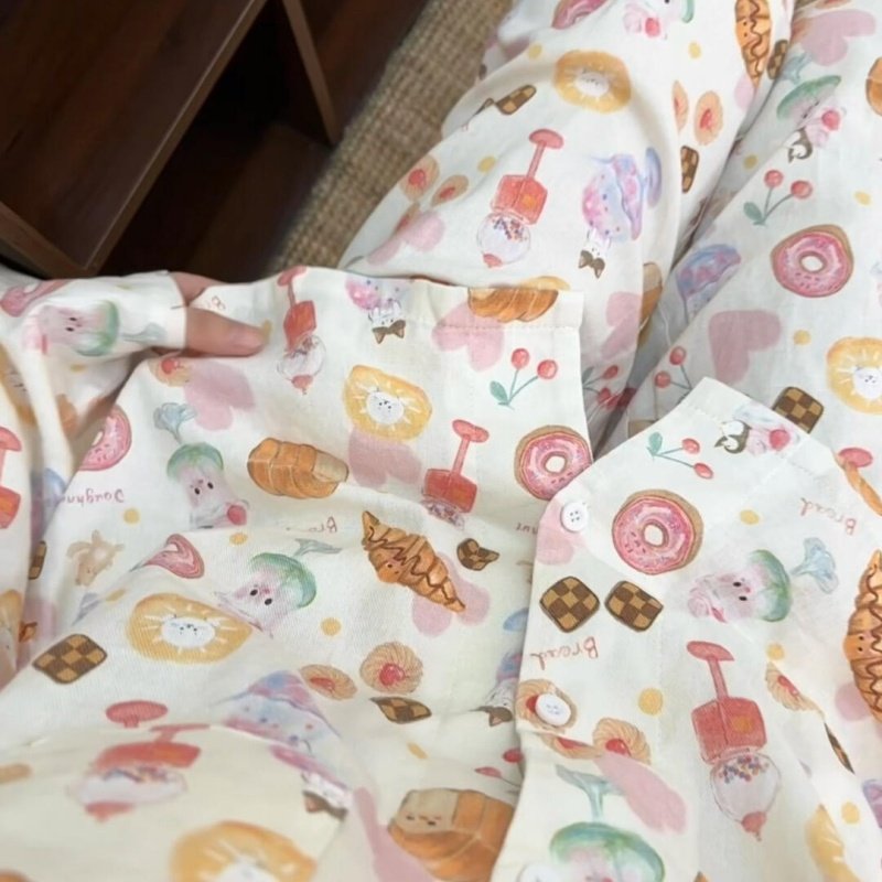 侘町睡衣女款2025新款春秋季甜甜圈可外穿纯棉磨毛长袖家居服套装