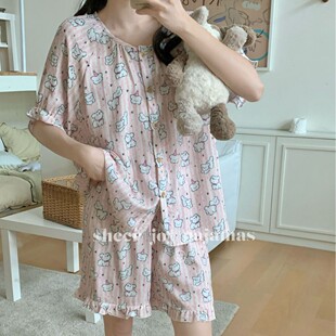 甜美可爱印花双层竹纤维睡衣家居服套装 侘町2025新款 短裤 夏季 短袖