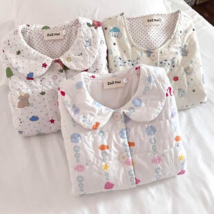 侘町泡泡小鱼睡衣女2025新款休闲空气夹棉背心加厚冬季马甲可外穿