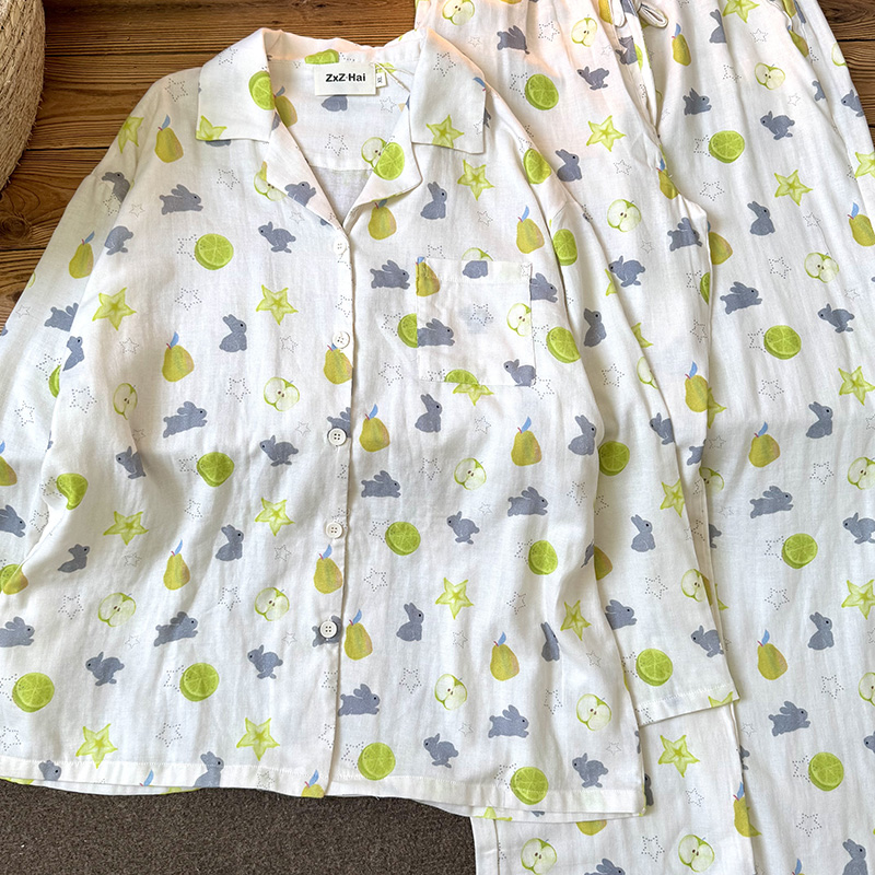 侘町2025年新款杨桃小灰兔纯棉长袖长裤家居服春秋季卡通睡衣套装