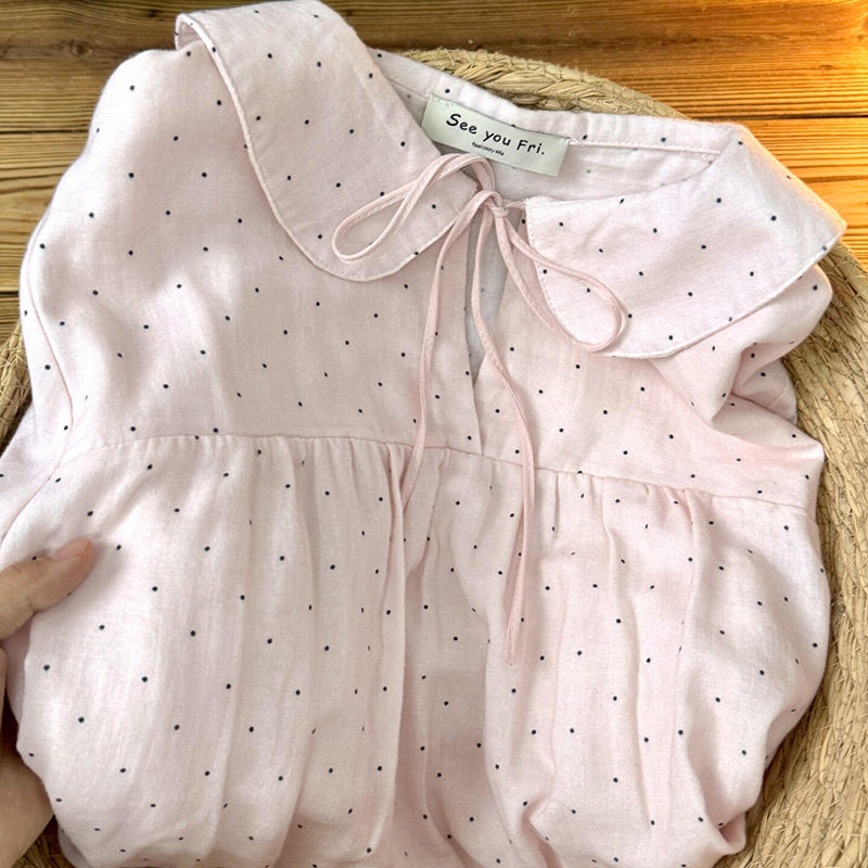 侘町2025年新款甜美粉色波点长袖睡衣女春秋款可外穿纯棉家居服