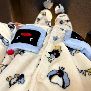 侘町2024新款 机器人pingu法兰绒睡衣女秋冬款 加绒加厚家居服冬季
