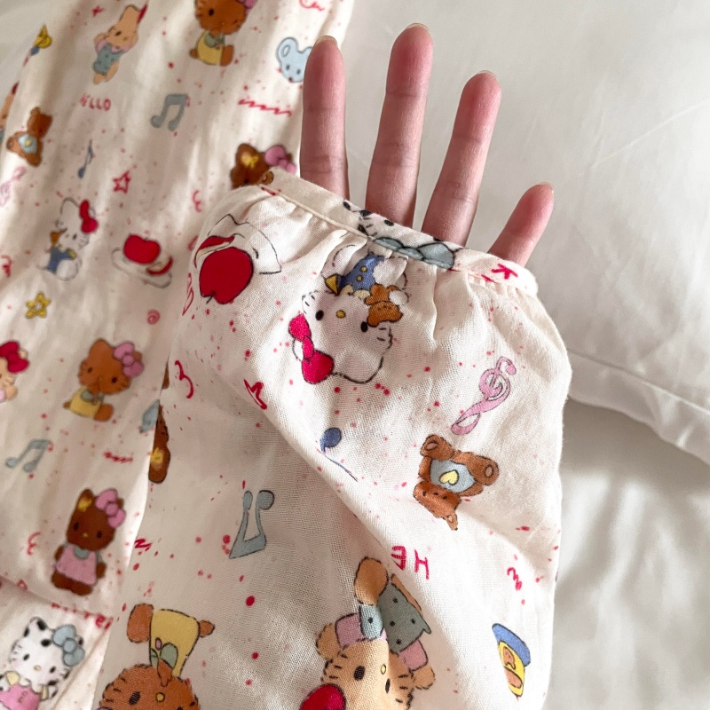 侘町秋冬2025新款纯棉可外穿睡衣女复古凯蒂猫卡通休闲家居服套装