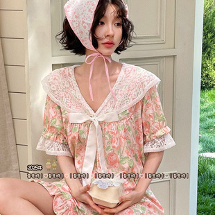 侘町2025年新款 粉色玫瑰短袖 短裤 女睡衣夏天甜美可外穿家居服夏款
