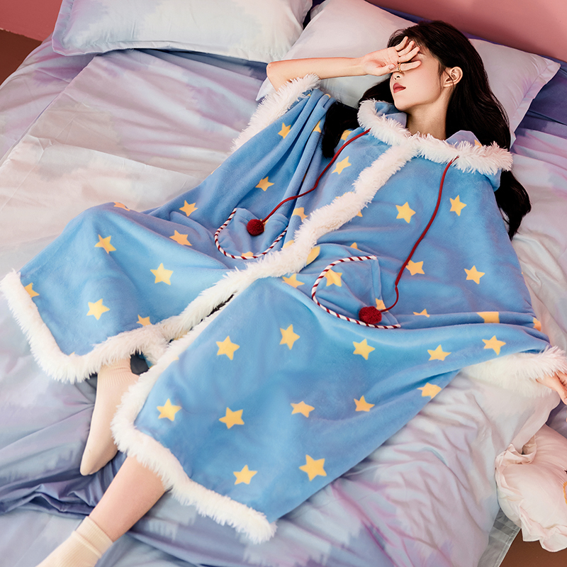 侘町2024年新款圣诞雪人法兰绒睡袍女秋冬款可外穿家居服斗篷冬季