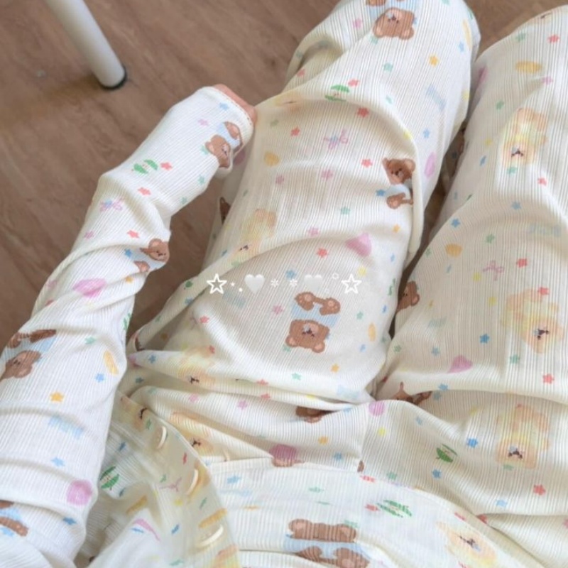 侘町2025年新款糖果小熊长袖长裤睡衣三件套女休闲套装卡通家居服