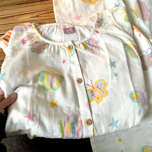 侘町2025年新款彩色蝴蝶纯棉长袖睡衣女春秋款可外穿家居服春季