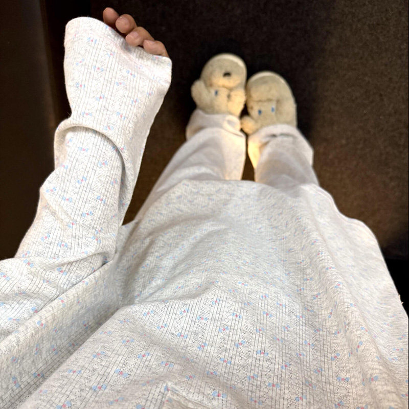 侘町2025年新款灰蓝拼色小碎花长袖韩系睡衣套装少女可外穿家居服