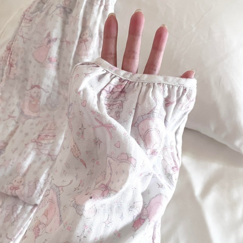 侘町睡衣女款2025新款秋冬纯棉浅薄荷蛋糕兔卡通翻领可外穿家居服