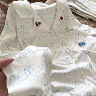 秋冬加厚德绒可外穿家居服 睡衣套装 侘町2025新款 淡蓝表情米菲长袖