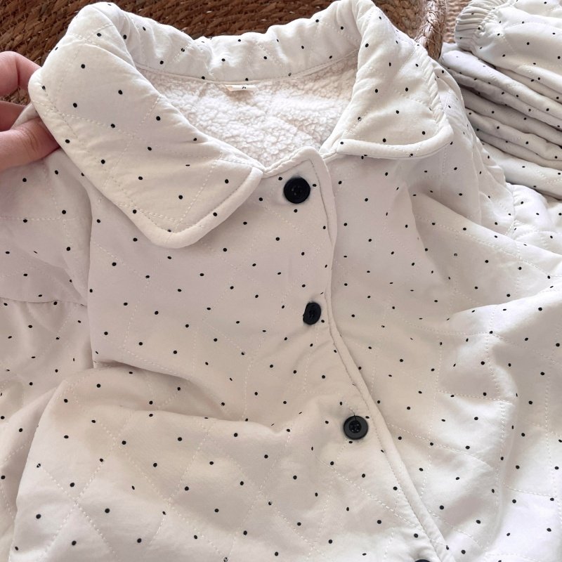 侘町睡衣女2025新款空气夹棉冬季保暖加厚杏色波点卡通家居服套装