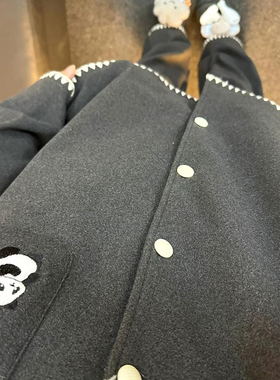 侘町2025年新款灰色熊猫德绒睡衣女秋冬款可外穿加厚家居服套装