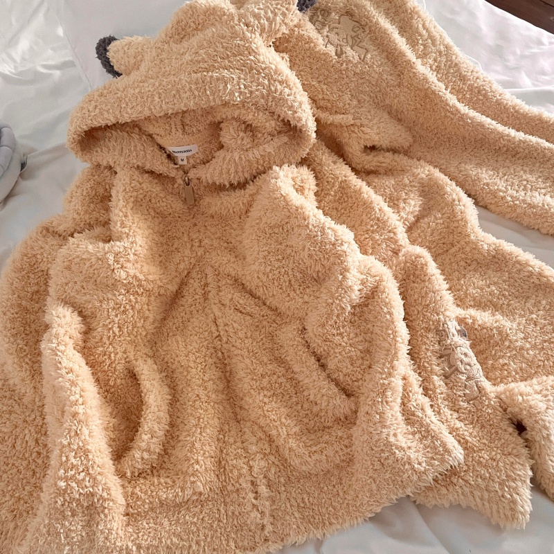 侘町皮卡丘睡衣女2025新款冬季连帽卡通套装半边绒保暖加厚家居服