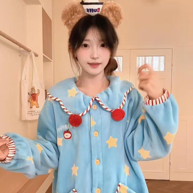 侘町2026新款星星樱桃加厚睡衣女冬季法兰绒保暖可外穿家居服套装,女士内衣/男士内衣/家居服,睡衣/家居服套装,淘宝优惠券,粉丝福利购,淘宝优惠卷
