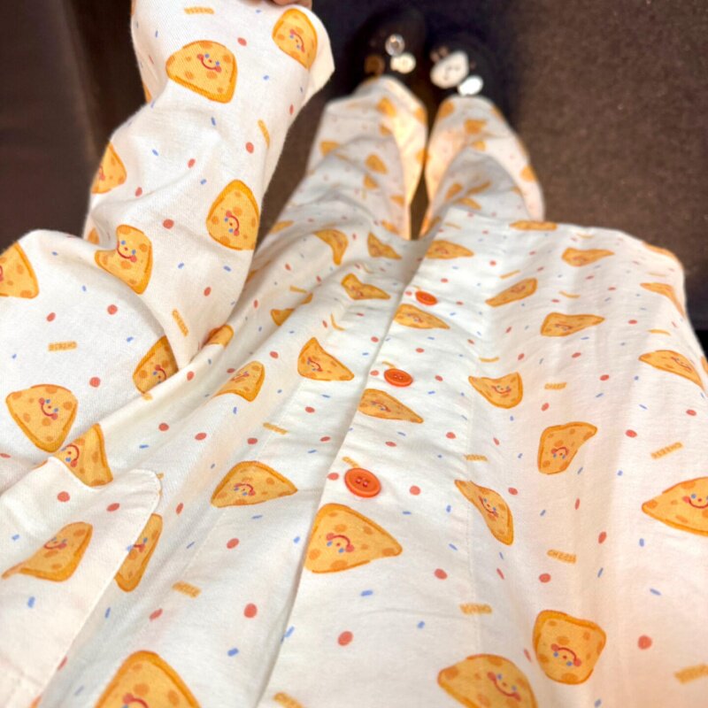 侘町睡衣女2025新款春秋奶油芝士纯棉磨毛翻领长袖休闲家居服套装