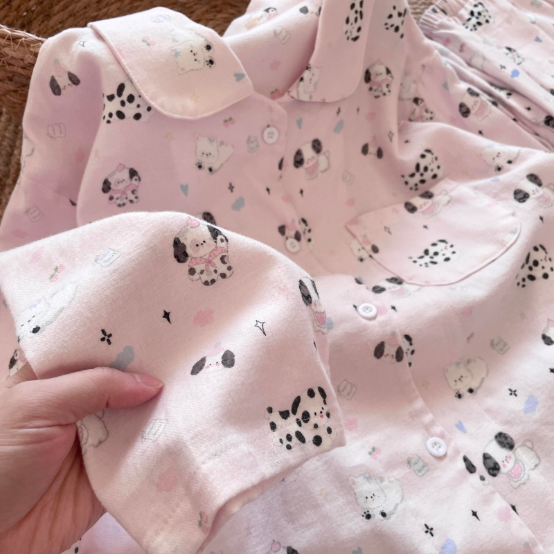 侘町睡衣女款2025新款纯棉糯米狗狗卡通翻领可外穿秋冬休闲家居服