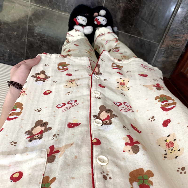 侘町2025年新款圣诞厨师小熊纯棉短袖睡衣女夏季卡通可外穿家居服