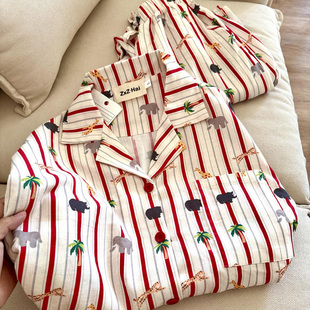 侘町2025新款动物大世界短袖睡衣女纯棉夏季可外穿卡通家居服套装