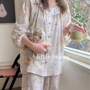 侘町2025年新款 睡衣花卉睡衣puggy梦幻女家居服 四季 宽松蕾丝长袖