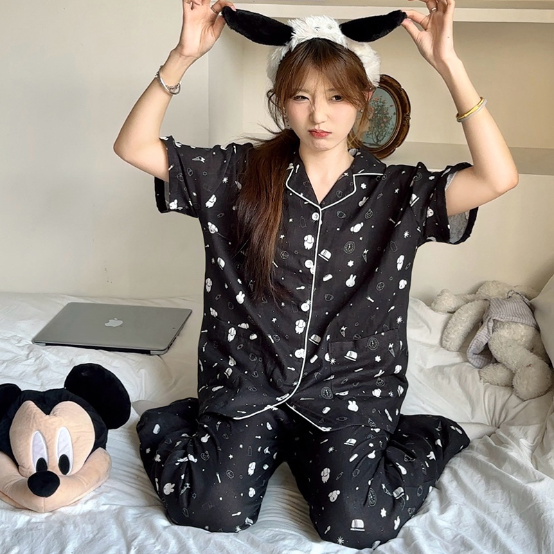 侘町2025年新款卡通暗黑米菲短袖睡衣女夏季可外穿纯棉家居服套装