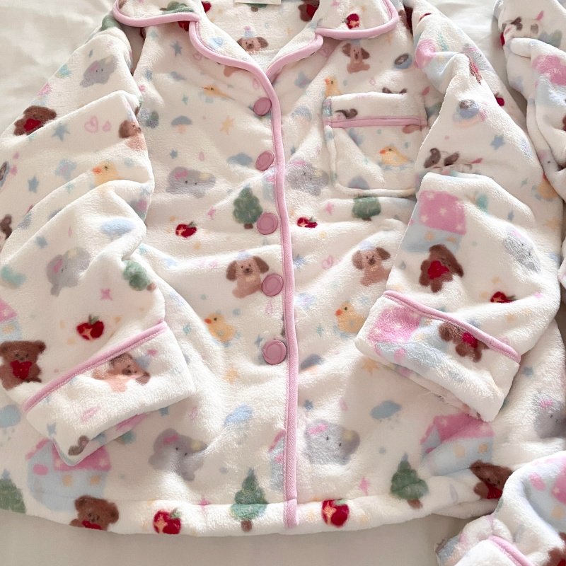 侘町泡泡粉猪猪2025新款冬季加厚法兰绒卡通家居服保暖睡衣套装女,女士内衣/男士内衣/家居服,睡衣/家居服套装,淘宝优惠券,粉丝福利购,淘宝优惠卷