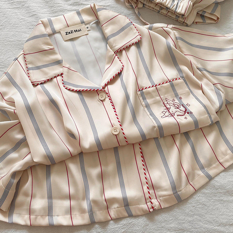 侘町2025年新款丘比特之箭冰丝短袖短裤睡衣女夏季卡通家居服套装