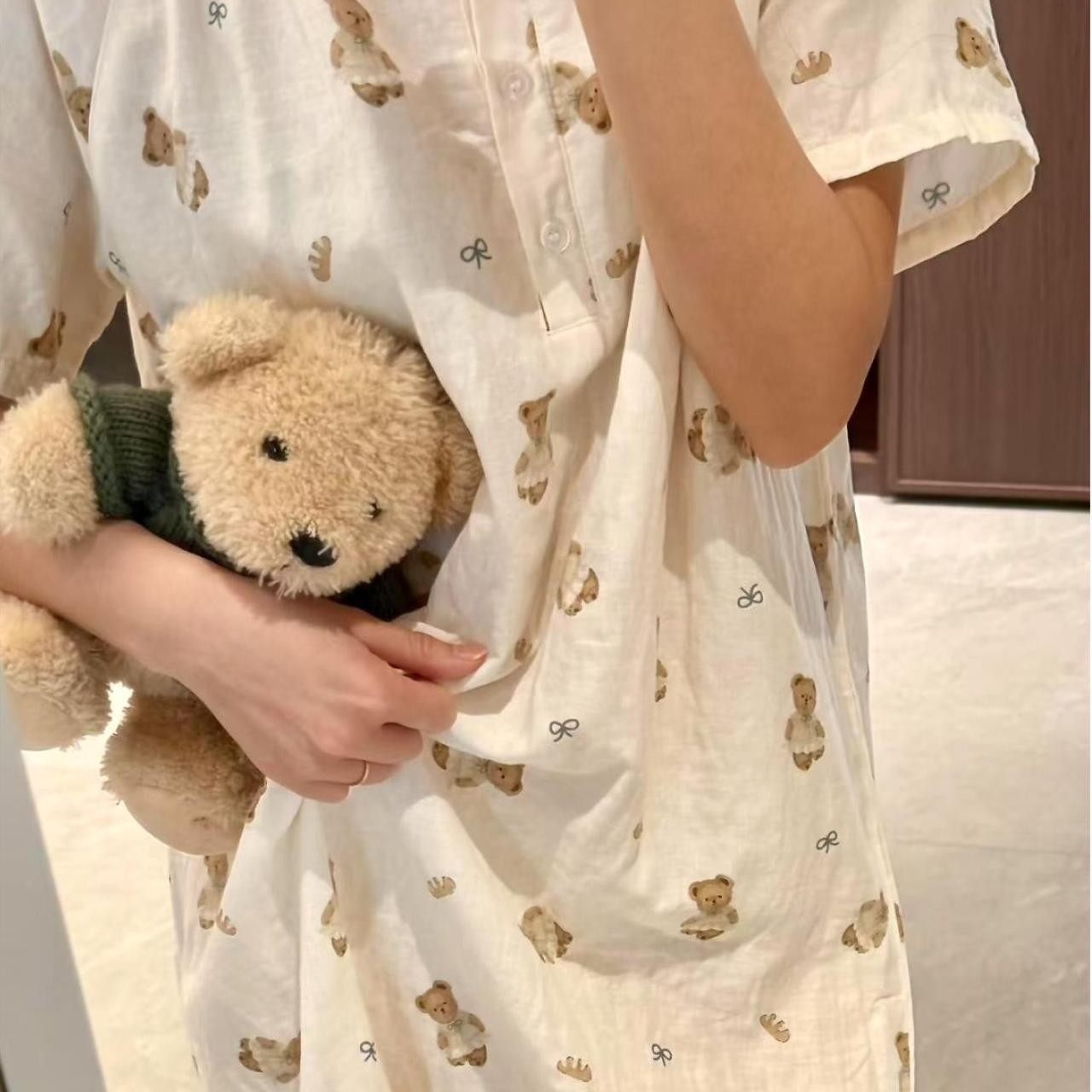 侘町2025新款全棉纯棉双层纱睡裙睡衣纯棉卡通亲肤短袖夏季家居服