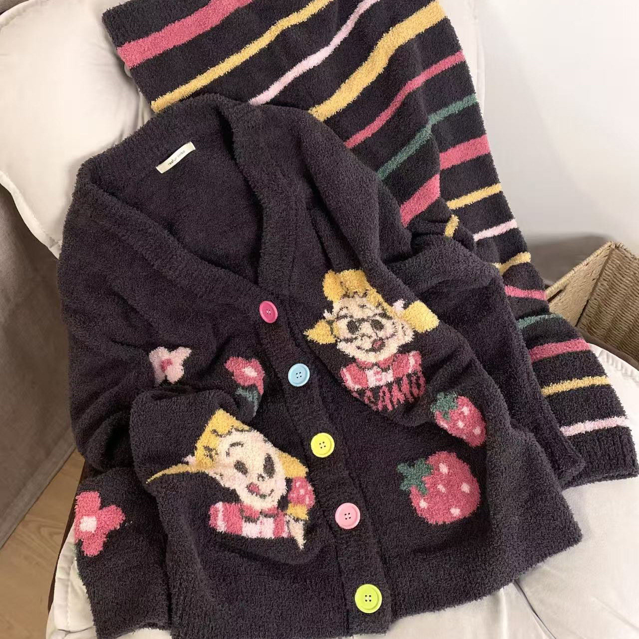 侘町2025家居服新款眼镜女孩半边绒开衫睡衣女秋冬款保暖加绒冬季,女士内衣/男士内衣/家居服,睡衣/家居服套装,淘宝优惠券,粉丝福利购,淘宝优惠卷