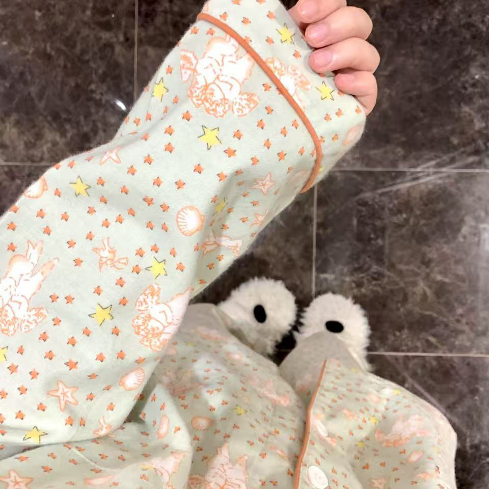 侘町2025年纯棉家居服新款星星天使磨毛加厚长袖可外穿春秋睡衣女