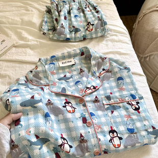侘町2025年新款海底世界纯棉长袖睡衣女可外穿春秋季家居服套装